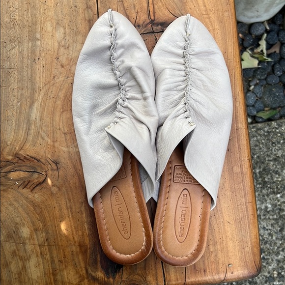 Sheridan Mia Cream Leather Mules with Ruched Detail - Picture 9 of 13